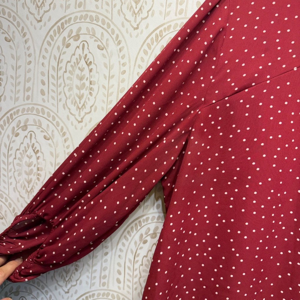 Maurices Womens XXL Burgundy Polka Dot Keyhole Long Sleeve Blouse‎ Top Red - Picture 7 of 8